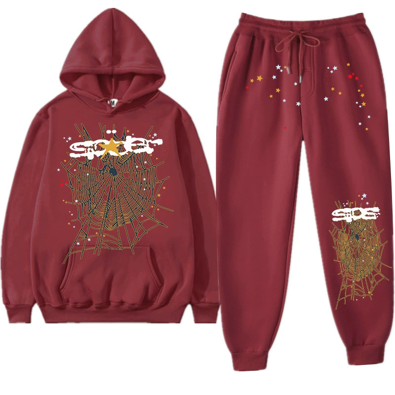 Sp5der Logo Maroon Tracksuit