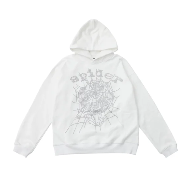 Sp5der OG Rhinestone Logo Hoodie White